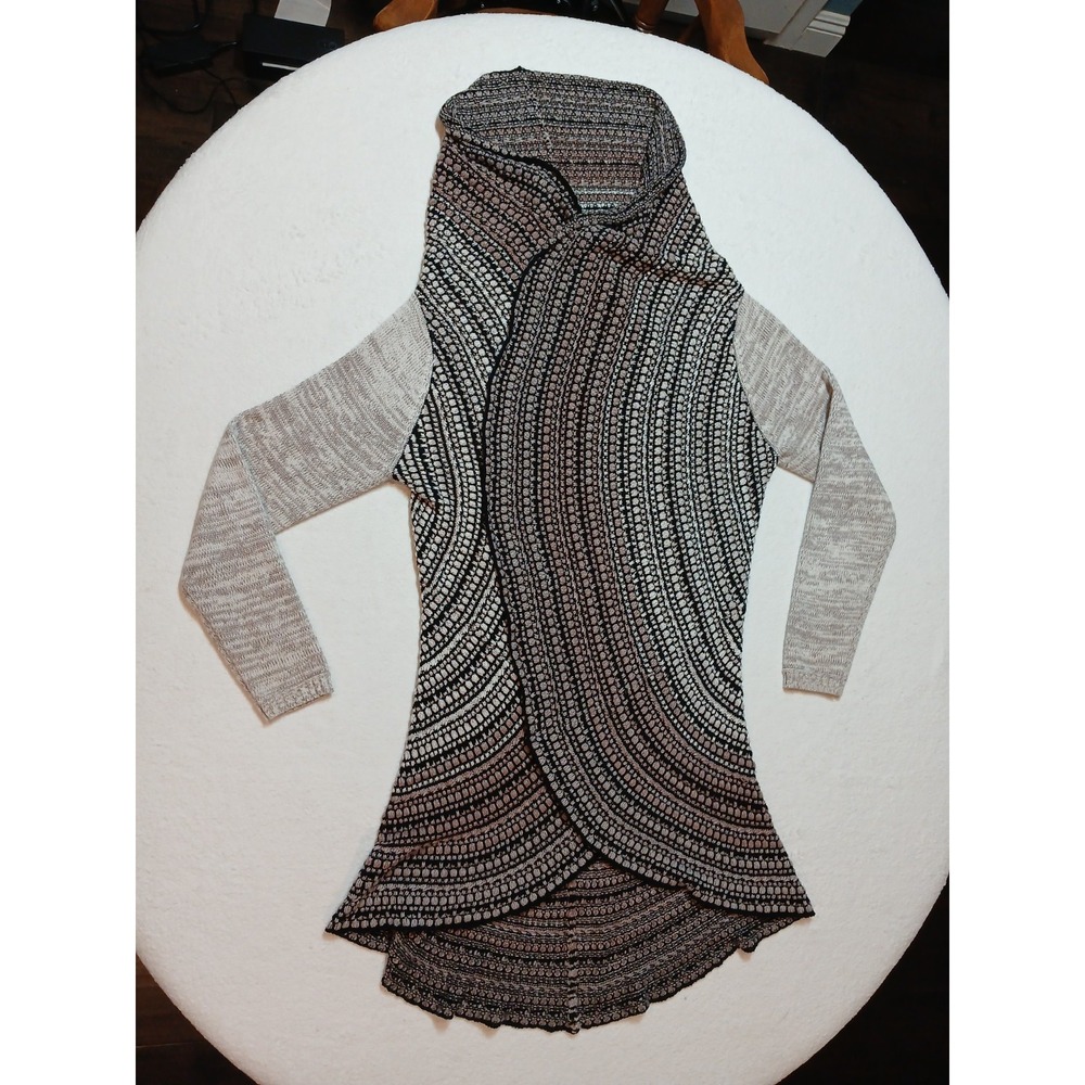 Sioni Mixed Knit Circle Cardigan Sweater Women Draped Cowl Asymmetric Large